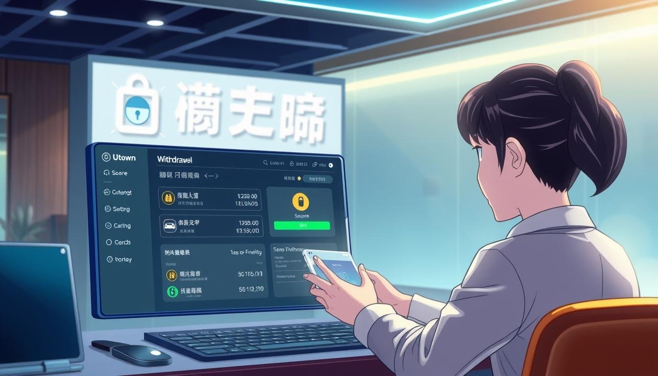 A detailed digital illustration depicting the fast and secure withdrawal experience of the rsg雷神之鎚試玩game from the UTown platform. The scene showcases a stylized depiction of the withdrawal process, with a focus on the sleek and intuitive user interface. The foreground features a user-friendly dashboard with clear withdrawal options and security indicators, while the middle ground highlights the secure transaction flow. The background subtly incorporates the UTown branding, conveying a sense of trust and reliability. The lighting is crisp and clean, with a soft, ambient glow that creates a modern and inviting atmosphere. The overall composition emphasizes the convenience, speed, and safety of the withdrawal experience, reflecting the section title &amp;quot;rsg雷神之鎚試玩的出金流程：快速安全的提款體驗&amp;quot;.